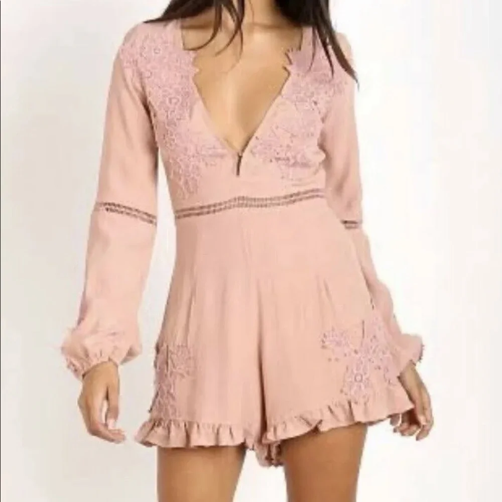 For Love And Lemons Pink Lace Romper - Picture 2 of 10